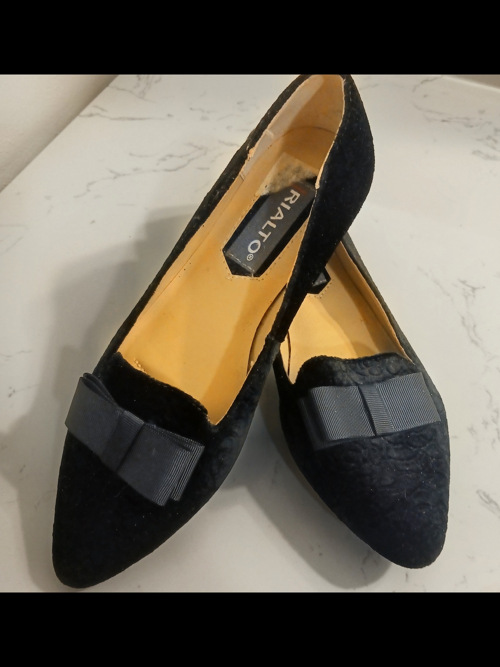 Rialto Black Velvet Pointed-Toe Flats with Ribbon Bow